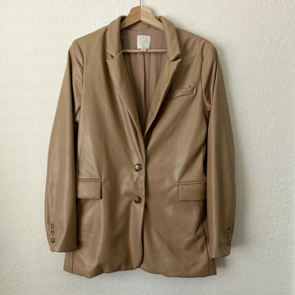 Joie Boyfriend Oversized Vegan Leather 2 Button Blazer Coat Jacket M - Picture 1 of 8